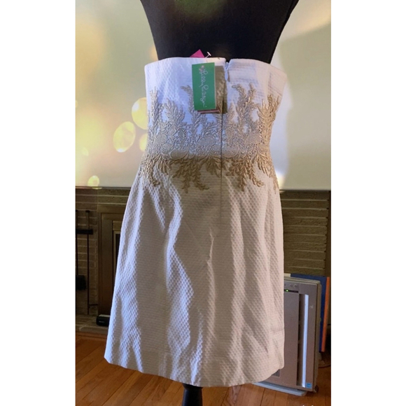 Women's Lilly Pulitzer Kade Dress, Size 8 (M), Resort White with Gold - Picture 2 of 2